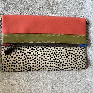 Orange & Olive Green | Gemma Leather and Hair on Hide Fold Over Cross…